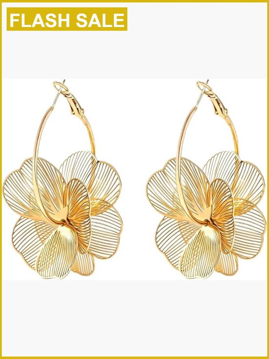 Jewelry - Dangle Flower Hoop Earrings, Trendy 3D Gold Drop Earrings for Women